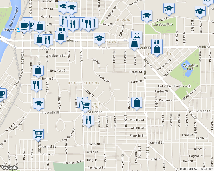 map of restaurants, bars, coffee shops, grocery stores, and more near 400 Valley Street in Lafayette