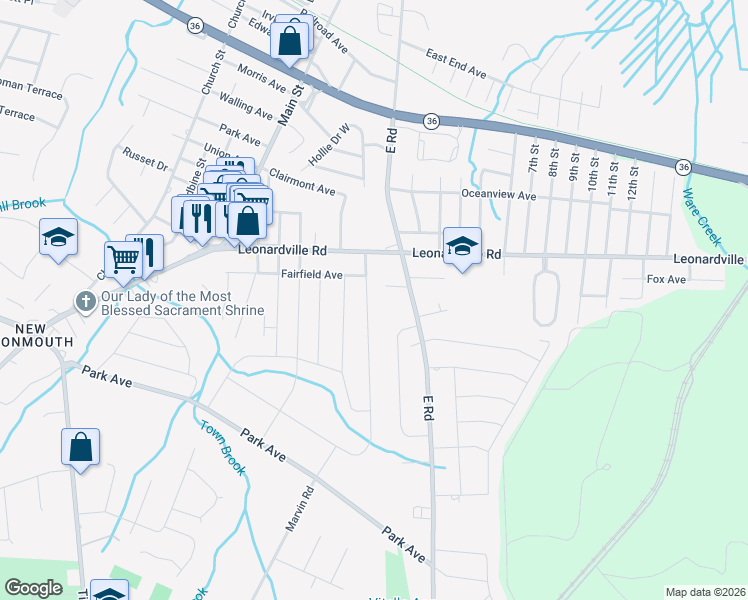 map of restaurants, bars, coffee shops, grocery stores, and more near 579 Hopping Road in Middletown Township