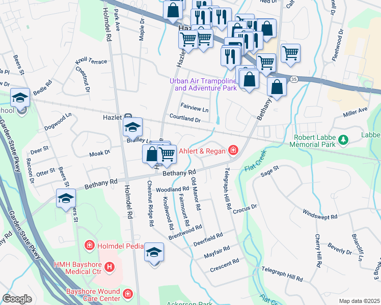 map of restaurants, bars, coffee shops, grocery stores, and more near 34 Craig Street in Hazlet