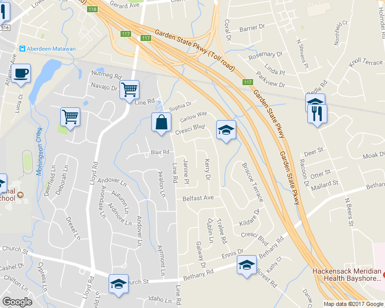 map of restaurants, bars, coffee shops, grocery stores, and more near 8 Cork Place in Hazlet