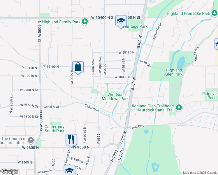 map of restaurants, bars, coffee shops, grocery stores, and more near 5568 Kensington Cir in Highland