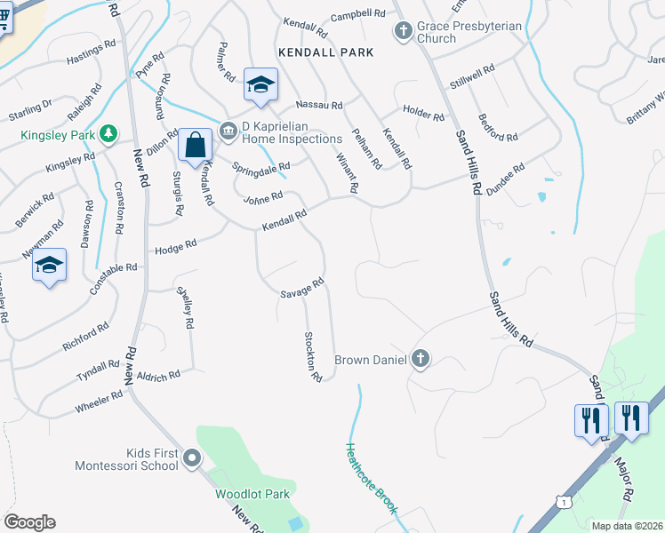 map of restaurants, bars, coffee shops, grocery stores, and more near 33 Savage Road in South Brunswick Township