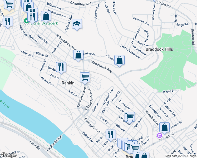 map of restaurants, bars, coffee shops, grocery stores, and more near 179 Dorothy Height Street in Rankin