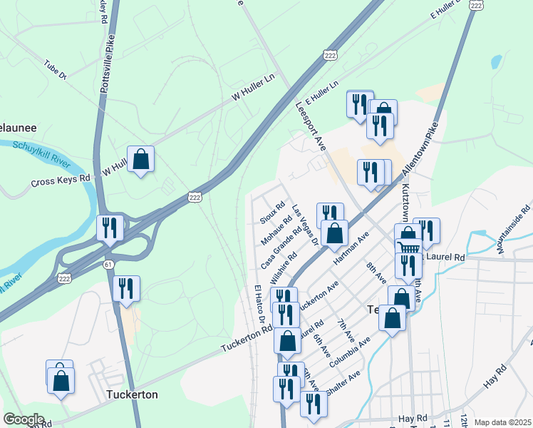 map of restaurants, bars, coffee shops, grocery stores, and more near 5108 Sioux Road in Temple