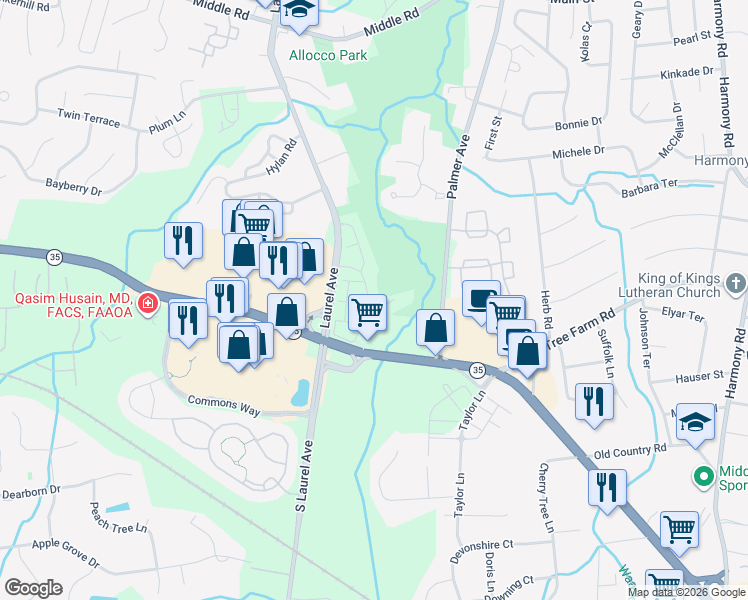map of restaurants, bars, coffee shops, grocery stores, and more near 49 Poplar Lane in Holmdel