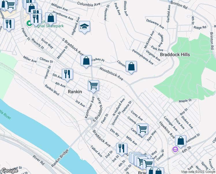 map of restaurants, bars, coffee shops, grocery stores, and more near 181 Dorothy Height Street in Rankin