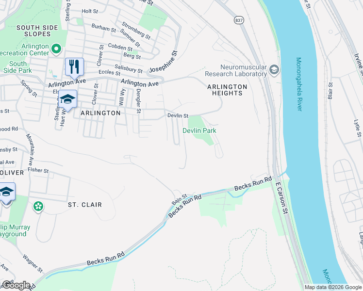 map of restaurants, bars, coffee shops, grocery stores, and more near 404 Felmeth Street in Pittsburgh