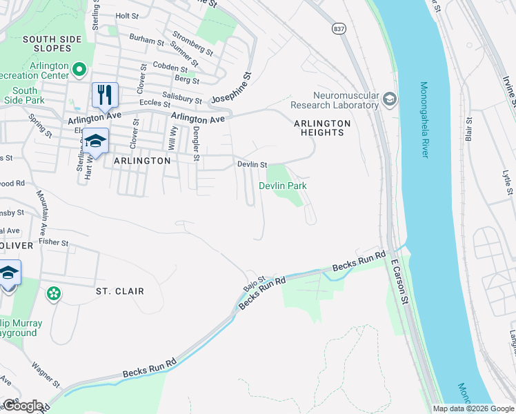 map of restaurants, bars, coffee shops, grocery stores, and more near 404 Felmeth Street in Pittsburgh