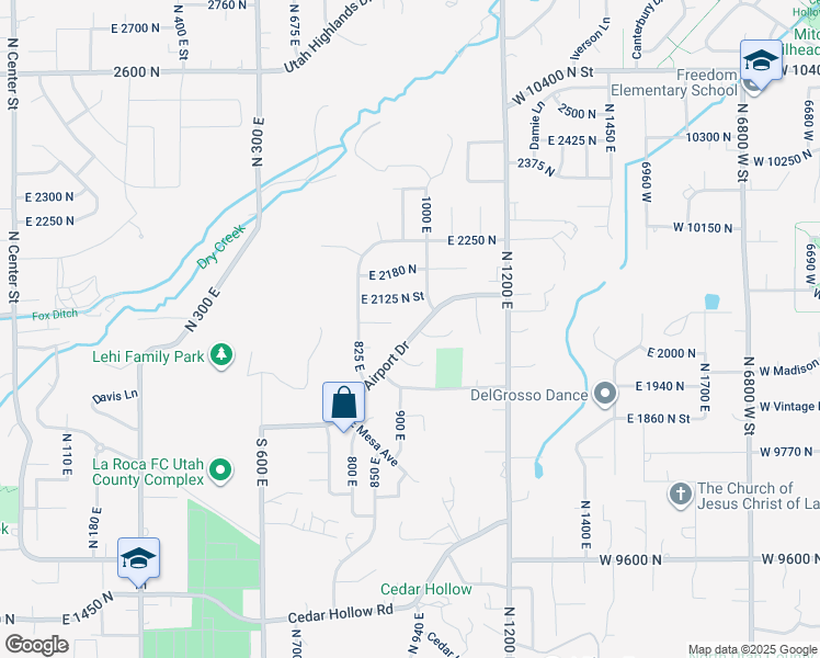map of restaurants, bars, coffee shops, grocery stores, and more near 2041 Airport Drive in Lehi