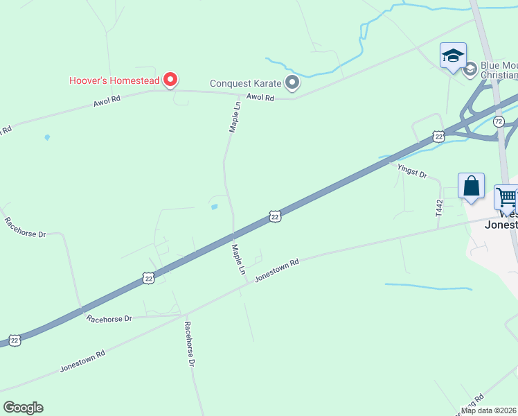 map of restaurants, bars, coffee shops, grocery stores, and more near 42 Maple Lane in Jonestown