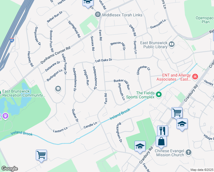 map of restaurants, bars, coffee shops, grocery stores, and more near 148 Fern Road in East Brunswick