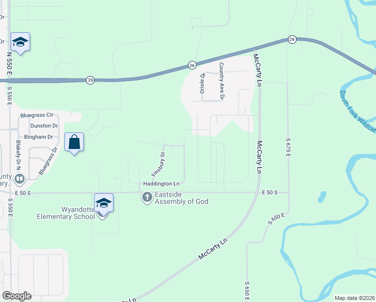 map of restaurants, bars, coffee shops, grocery stores, and more near Finsbury Street in Lafayette