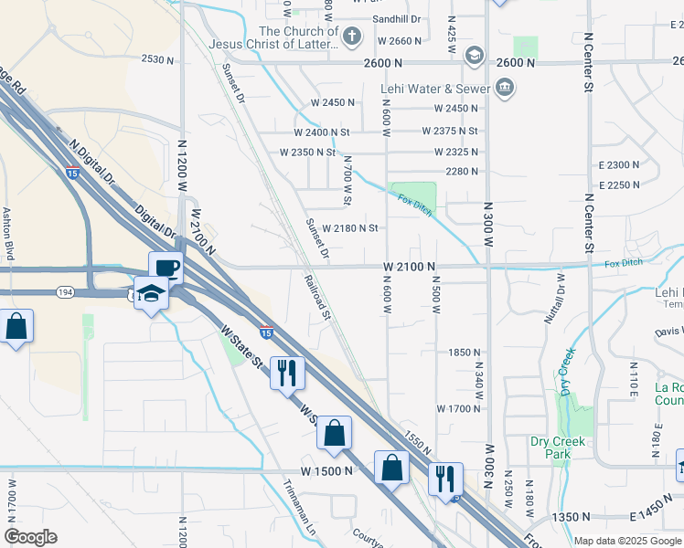 map of restaurants, bars, coffee shops, grocery stores, and more near 721 West 2100 North in Lehi