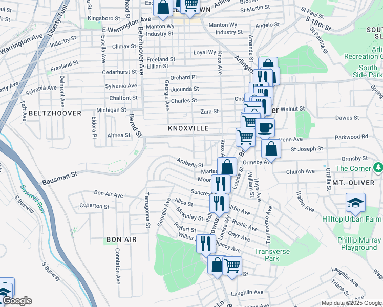 map of restaurants, bars, coffee shops, grocery stores, and more near 312 Mathews Avenue in Pittsburgh