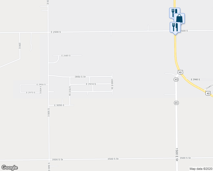 map of restaurants, bars, coffee shops, grocery stores, and more near 958 East 2910 South in Vernal