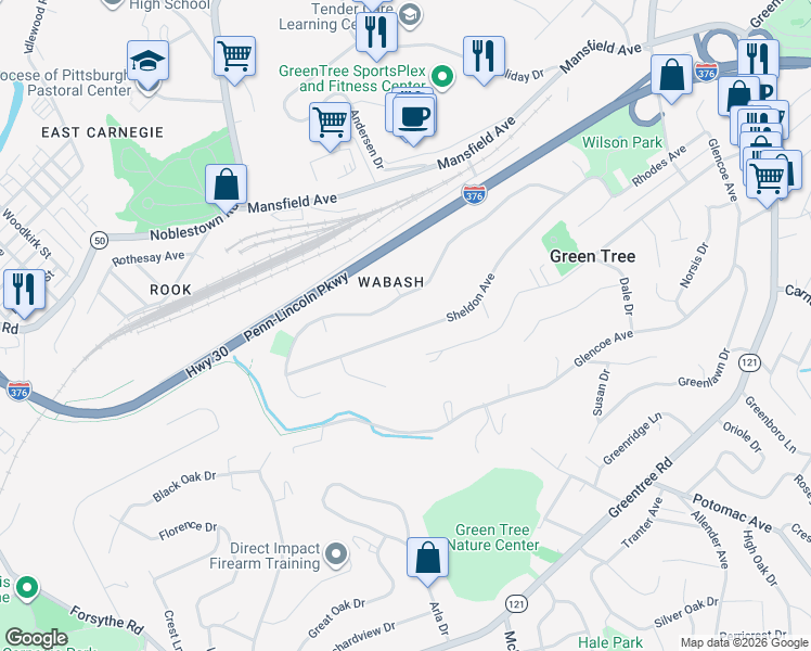 map of restaurants, bars, coffee shops, grocery stores, and more near 196 Sheldon Ave in Pittsburgh