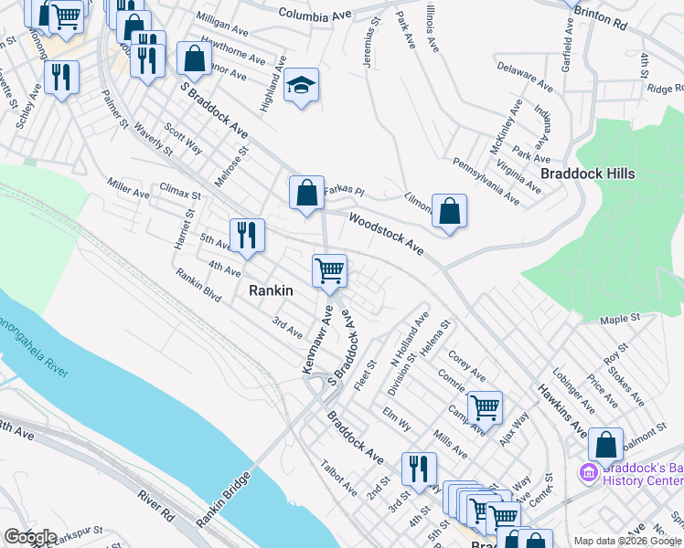 map of restaurants, bars, coffee shops, grocery stores, and more near 197 Dorothy Height Street in Rankin