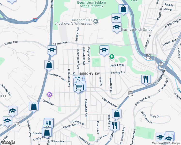 map of restaurants, bars, coffee shops, grocery stores, and more near 742 Sebring Avenue in Pittsburgh