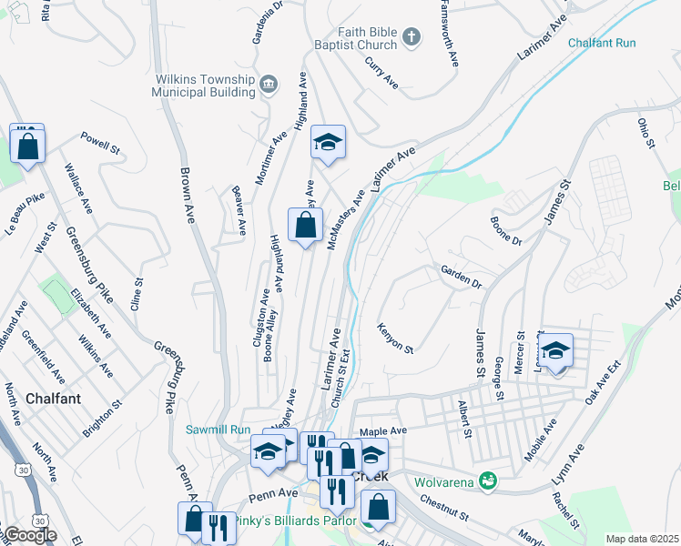 map of restaurants, bars, coffee shops, grocery stores, and more near 605 Stewart Street in Turtle Creek