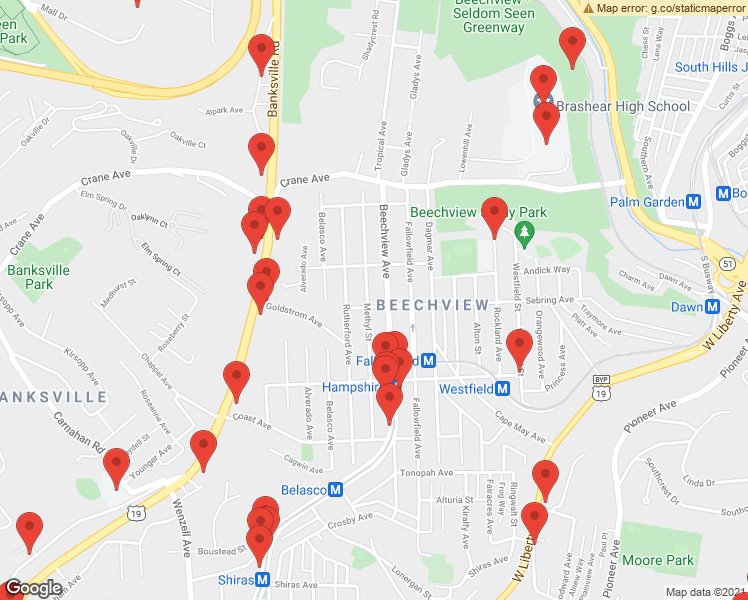 map of restaurants, bars, coffee shops, grocery stores, and more near 1428 Beechview Avenue in Pittsburgh