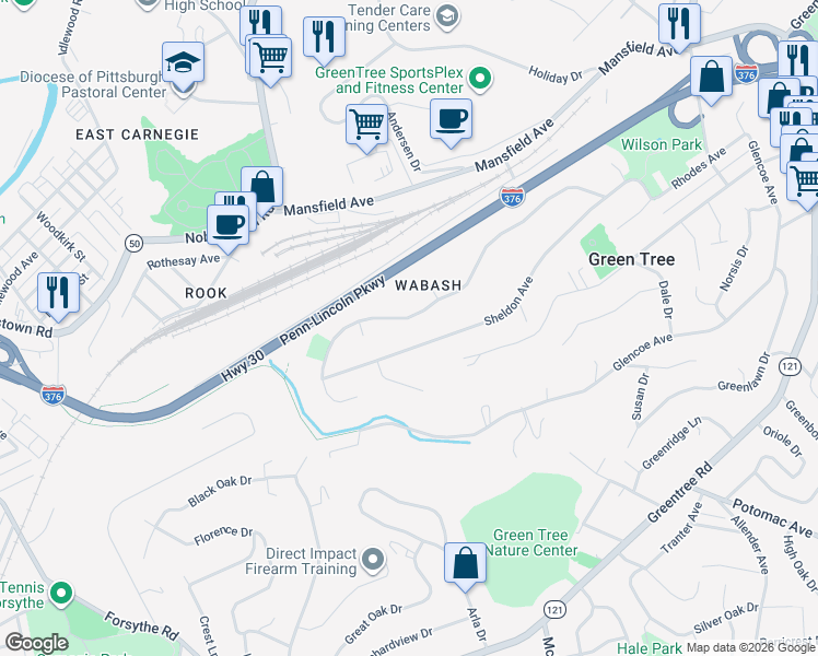 map of restaurants, bars, coffee shops, grocery stores, and more near 206 Sheldon Avenue in Pittsburgh
