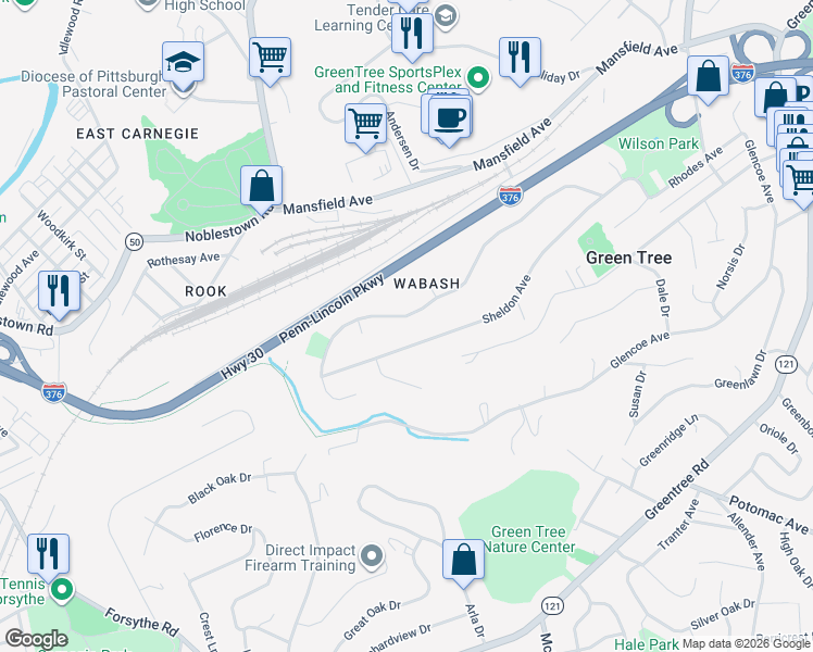map of restaurants, bars, coffee shops, grocery stores, and more near 206 Sheldon Avenue in Pittsburgh