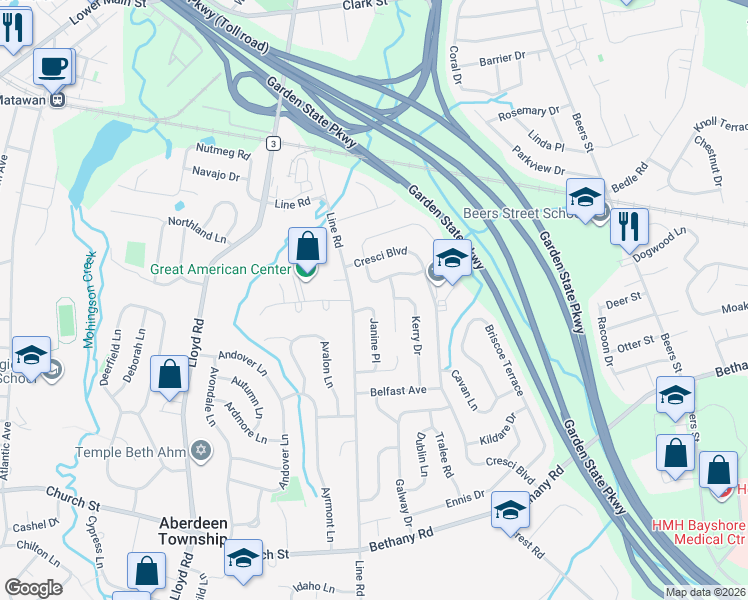 map of restaurants, bars, coffee shops, grocery stores, and more near 8 Cork Place in Hazlet