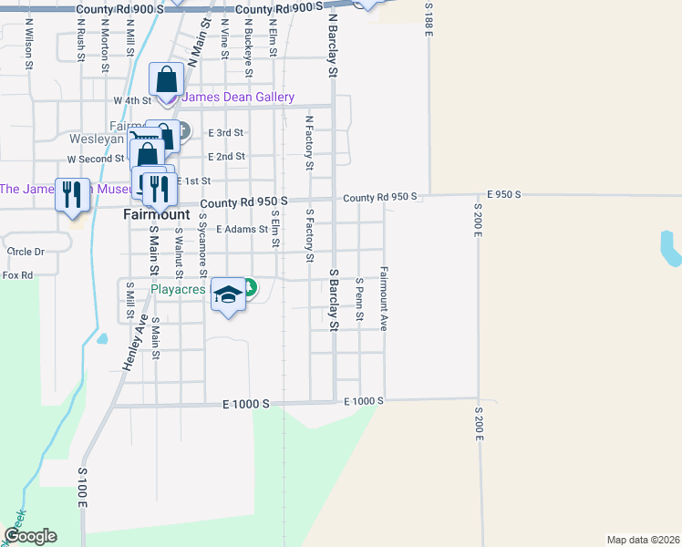 map of restaurants, bars, coffee shops, grocery stores, and more near 723 East Madison Street in Fairmount