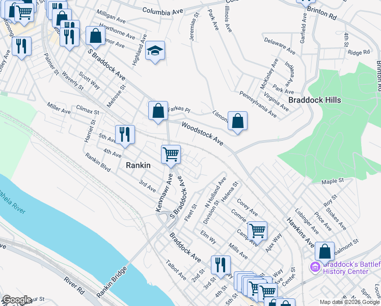 map of restaurants, bars, coffee shops, grocery stores, and more near 191 Dorothy Height Street in Rankin
