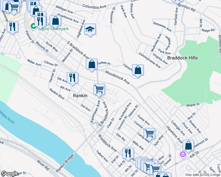 map of restaurants, bars, coffee shops, grocery stores, and more near 191 Dorothy Height Street in Rankin
