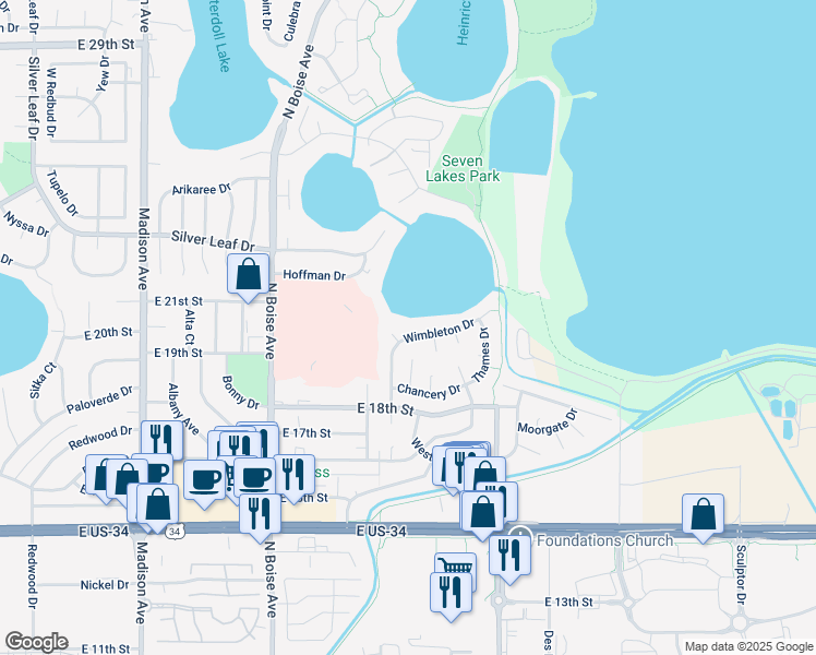 map of restaurants, bars, coffee shops, grocery stores, and more near 2030 Wimbleton Drive in Loveland