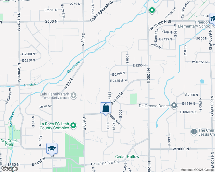 map of restaurants, bars, coffee shops, grocery stores, and more near 2033 North 825 East in Lehi