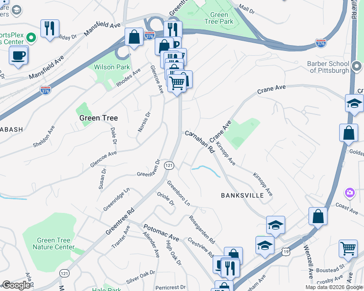 map of restaurants, bars, coffee shops, grocery stores, and more near 1057 Arbor Drive in Pittsburgh