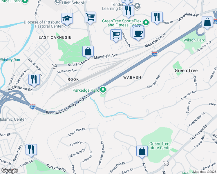 map of restaurants, bars, coffee shops, grocery stores, and more near 234 Parkedge Road in Pittsburgh