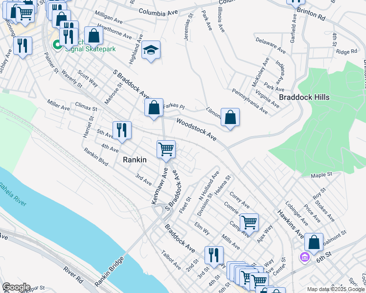 map of restaurants, bars, coffee shops, grocery stores, and more near 195 Dorothy Height Street in Rankin