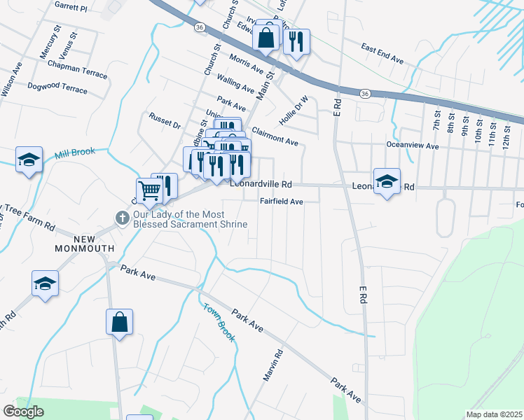 map of restaurants, bars, coffee shops, grocery stores, and more near 578 Clinton Avenue in Belford