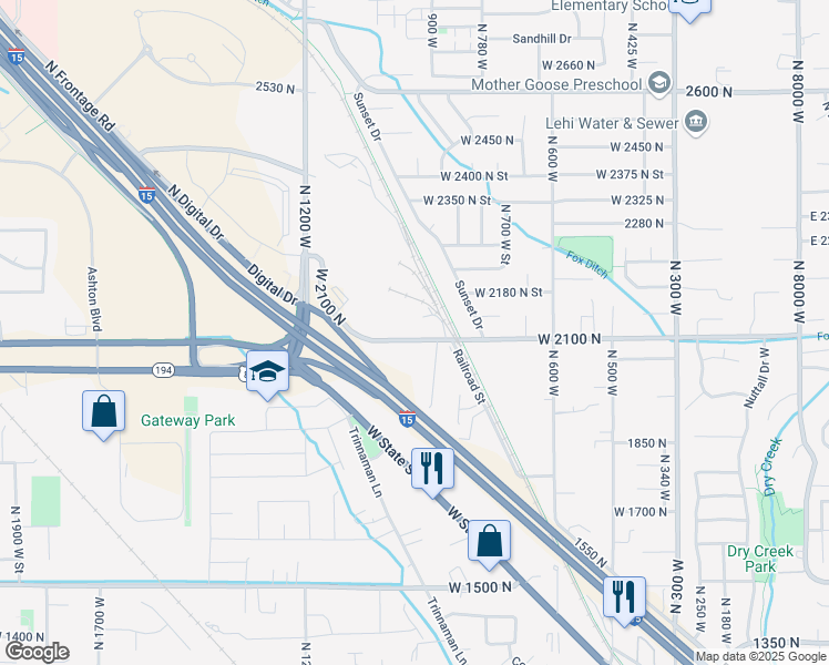 map of restaurants, bars, coffee shops, grocery stores, and more near 930 West 2100 North in Lehi