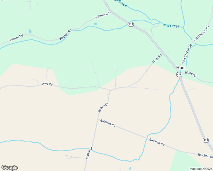 map of restaurants, bars, coffee shops, grocery stores, and more near 36 Host Road in Womelsdorf