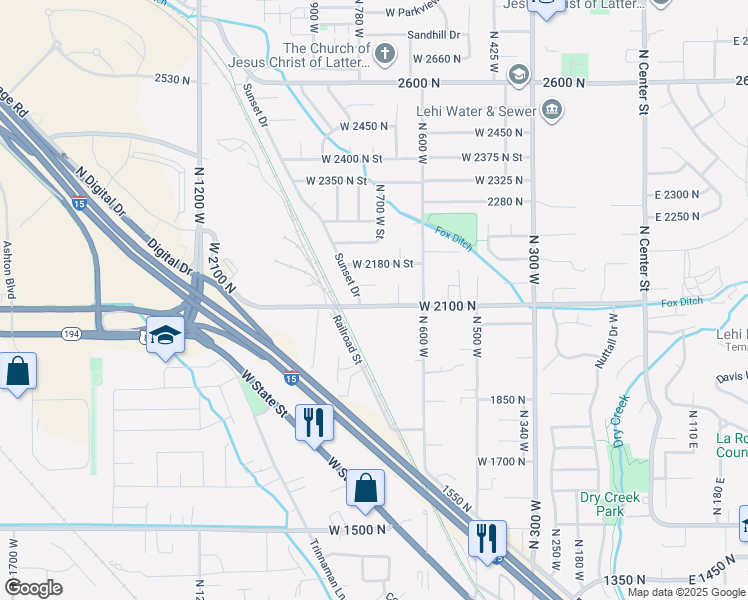 map of restaurants, bars, coffee shops, grocery stores, and more near 721 West 2100 North in Lehi