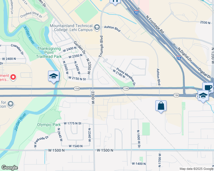 map of restaurants, bars, coffee shops, grocery stores, and more near 2257 West 2120 North in Lehi