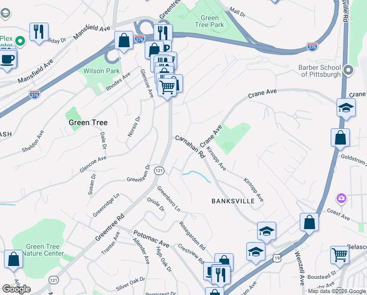 map of restaurants, bars, coffee shops, grocery stores, and more near 1057 Arbor Drive in Pittsburgh