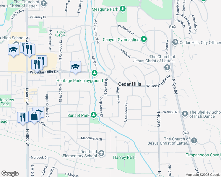 map of restaurants, bars, coffee shops, grocery stores, and more near 4298 Walnut Cove in Cedar Hills