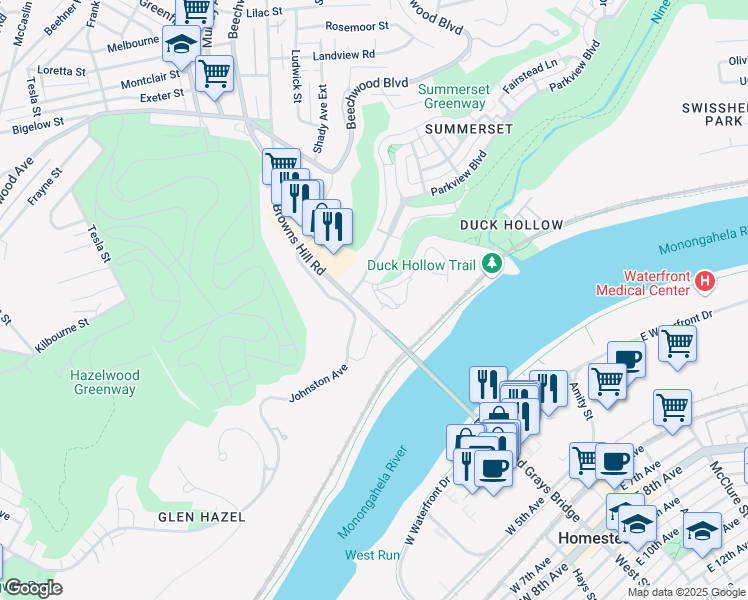 map of restaurants, bars, coffee shops, grocery stores, and more near 52 Garetta Street in Pittsburgh