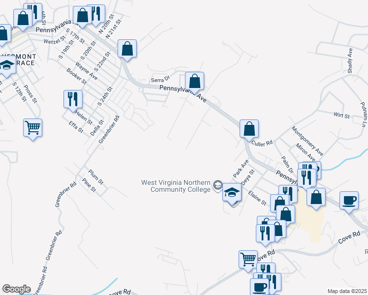 map of restaurants, bars, coffee shops, grocery stores, and more near 146 McHendry Street in Weirton