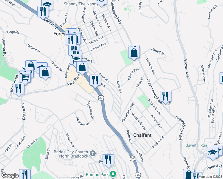 map of restaurants, bars, coffee shops, grocery stores, and more near 322 Avenue A in Pittsburgh