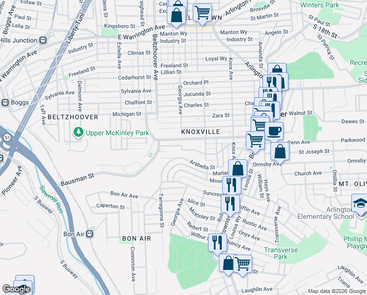 map of restaurants, bars, coffee shops, grocery stores, and more near 403 Arabella Street in Pittsburgh