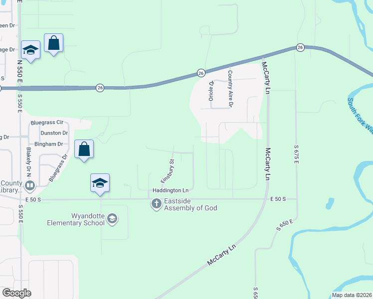 map of restaurants, bars, coffee shops, grocery stores, and more near Finsbury Street in Lafayette