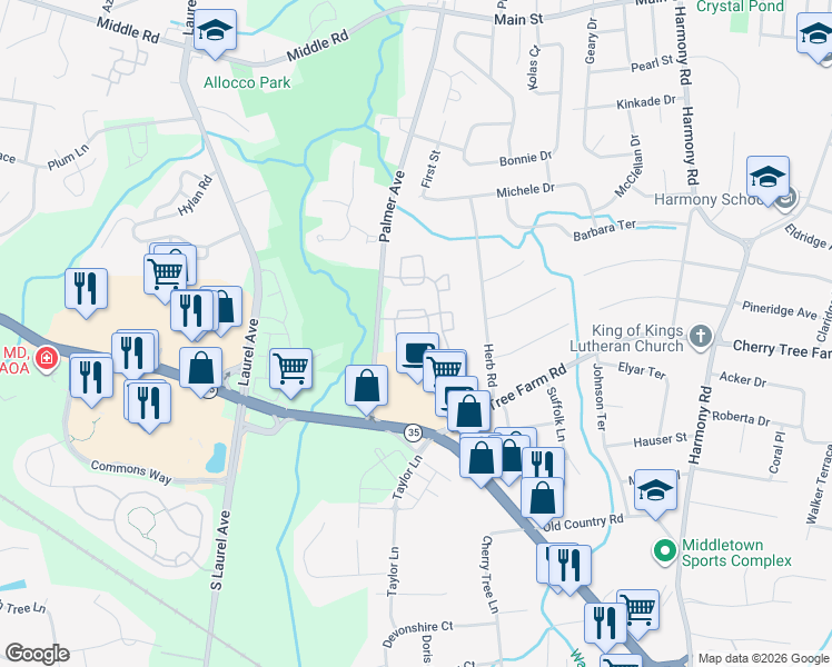 map of restaurants, bars, coffee shops, grocery stores, and more near 165 Clubhouse Drive in Monmouth County