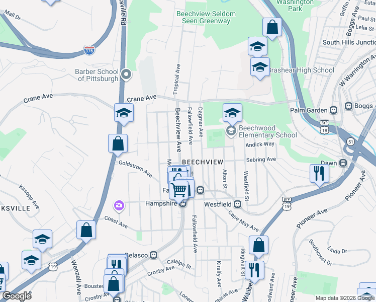 map of restaurants, bars, coffee shops, grocery stores, and more near 805 Bayonne Avenue in Pittsburgh