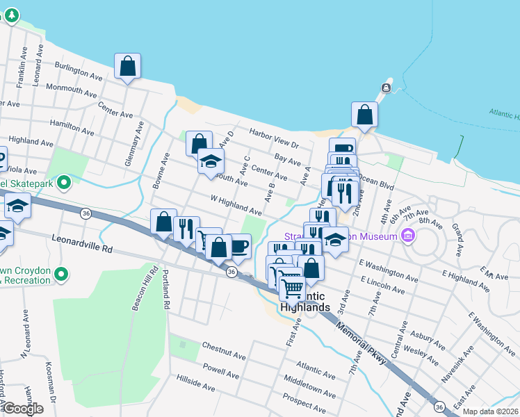map of restaurants, bars, coffee shops, grocery stores, and more near 46 West Highland Avenue in Atlantic Highlands